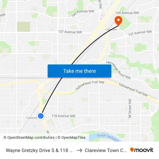Wayne Gretzky Drive S & 118 Avenue to Clareview Town Centre map