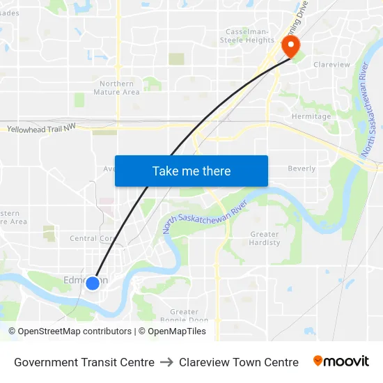 Government Transit Centre to Clareview Town Centre map