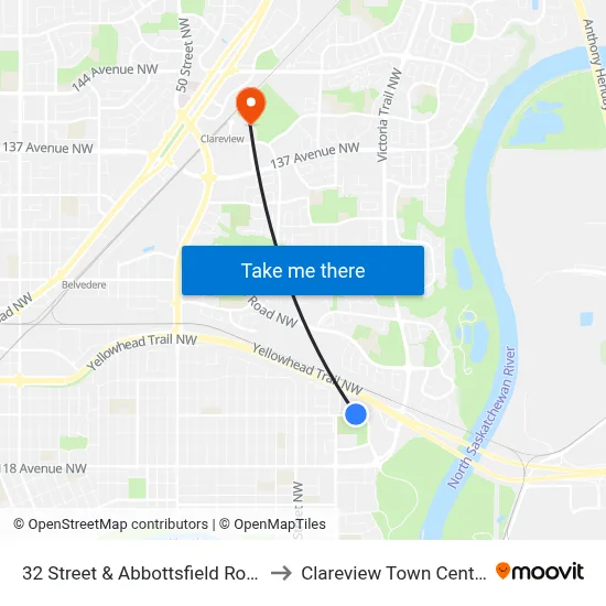 32 Street & Abbottsfield Road to Clareview Town Centre map