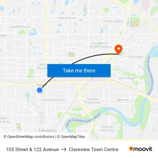 105 Street & 122 Avenue to Clareview Town Centre map
