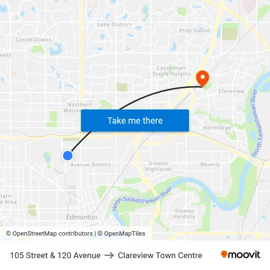 105 Street & 120 Avenue to Clareview Town Centre map