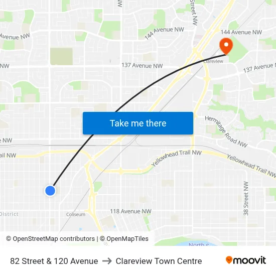 82 Street & 120 Avenue to Clareview Town Centre map