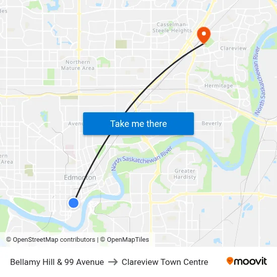 Bellamy Hill & 99 Avenue to Clareview Town Centre map