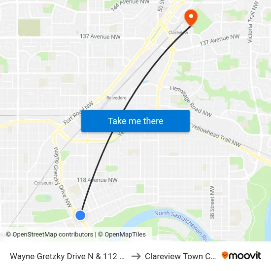 Wayne Gretzky Drive N & 112 Avenue to Clareview Town Centre map