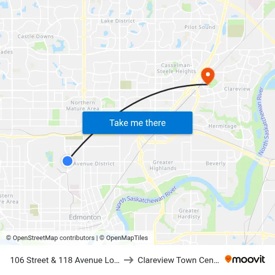 106 Street & 118 Avenue Loop to Clareview Town Centre map