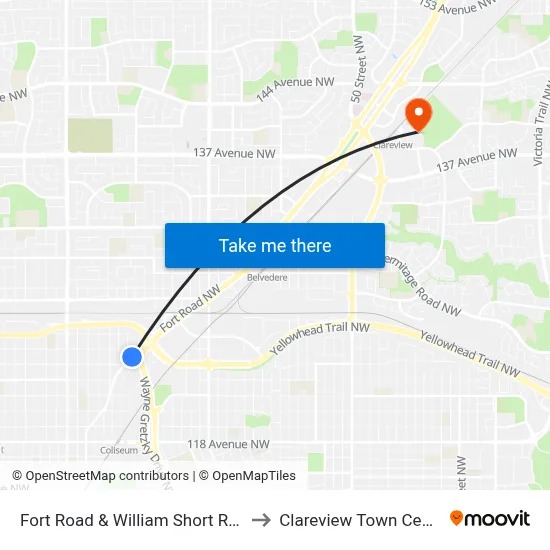 Fort Road & William Short Road to Clareview Town Centre map