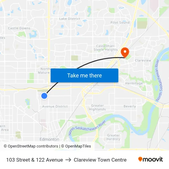 103 Street & 122 Avenue to Clareview Town Centre map