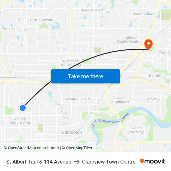 St Albert Trail & 114 Avenue to Clareview Town Centre map