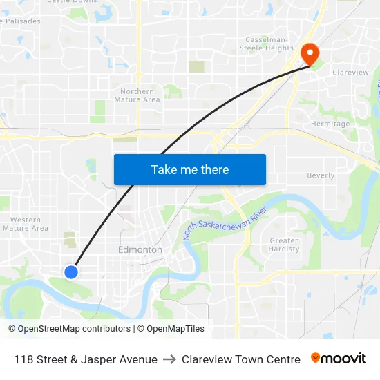 118 Street & Jasper Avenue to Clareview Town Centre map