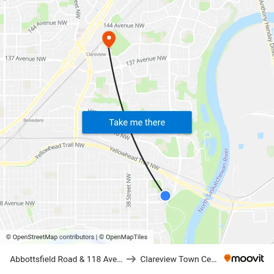 Abbottsfield Road & 118 Avenue to Clareview Town Centre map