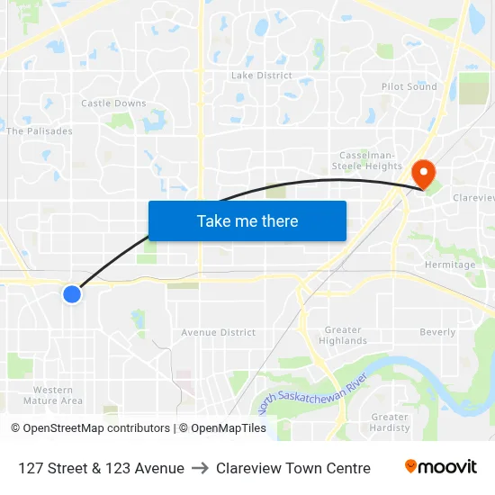 127 Street & 123 Avenue to Clareview Town Centre map