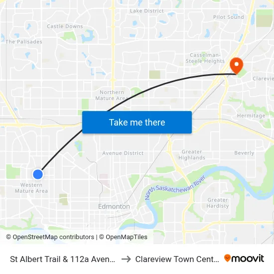 St Albert Trail & 112a Avenue to Clareview Town Centre map
