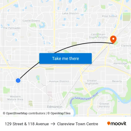 129 Street & 118 Avenue to Clareview Town Centre map