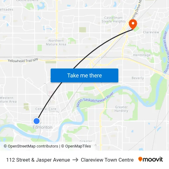 112 Street & Jasper Avenue to Clareview Town Centre map