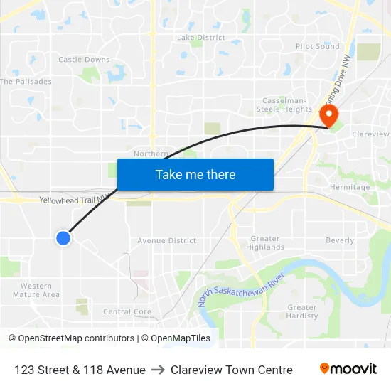 123 Street & 118 Avenue to Clareview Town Centre map