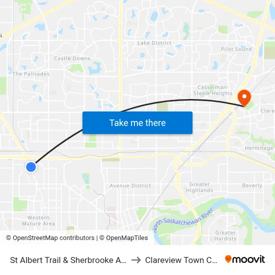 St Albert Trail & Sherbrooke Avenue to Clareview Town Centre map