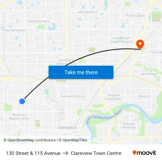 130 Street & 115 Avenue to Clareview Town Centre map