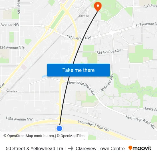 50 Street & Yellowhead Trail to Clareview Town Centre map