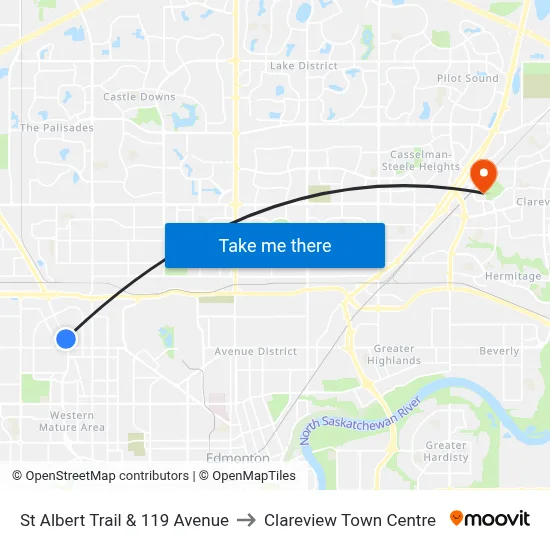 St Albert Trail & 119 Avenue to Clareview Town Centre map
