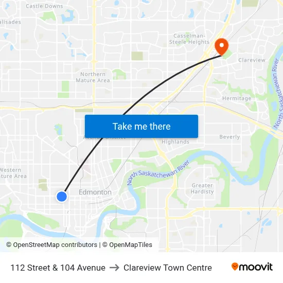 112 Street & 104 Avenue to Clareview Town Centre map