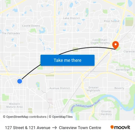127 Street & 121 Avenue to Clareview Town Centre map
