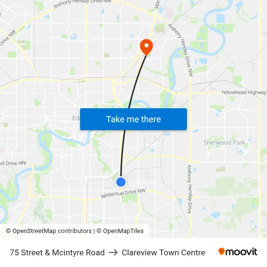 75 Street & Mcintyre Road to Clareview Town Centre map