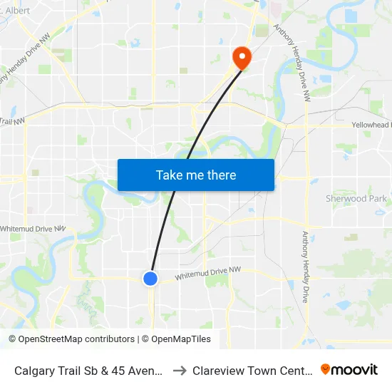 Calgary Trail Sb & 45 Avenue to Clareview Town Centre map