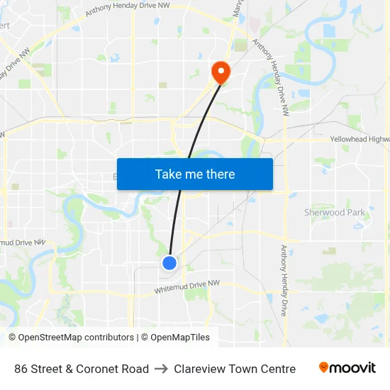 86 Street & Coronet Road to Clareview Town Centre map