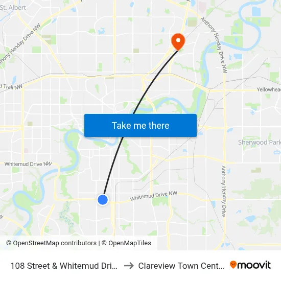 108 Street & Whitemud Drive to Clareview Town Centre map