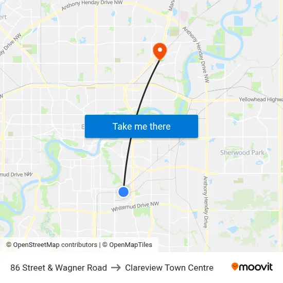 86 Street & Wagner Road to Clareview Town Centre map