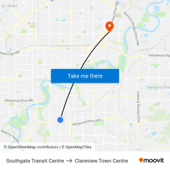 Southgate Transit Centre to Clareview Town Centre map
