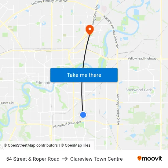 54 Street & Roper Road to Clareview Town Centre map