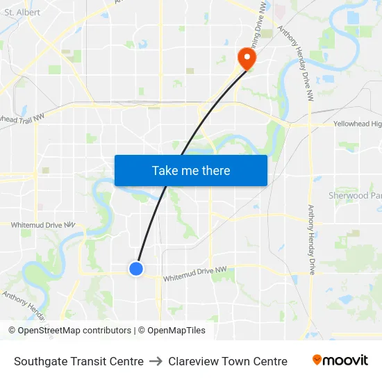Southgate Transit Centre to Clareview Town Centre map