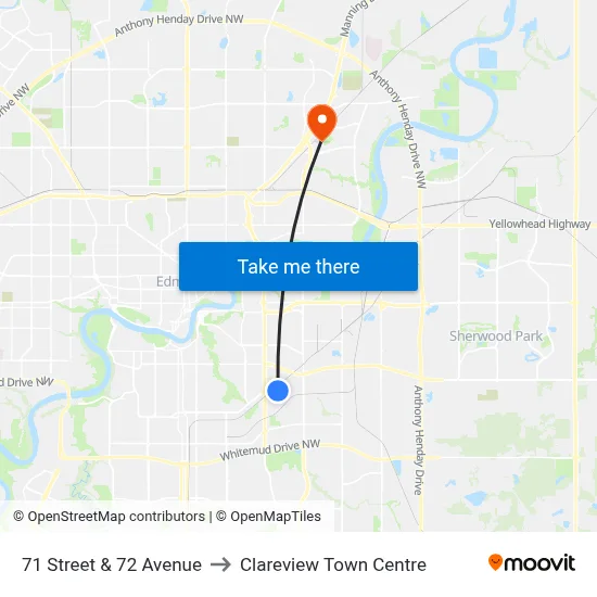 71 Street & 72 Avenue to Clareview Town Centre map