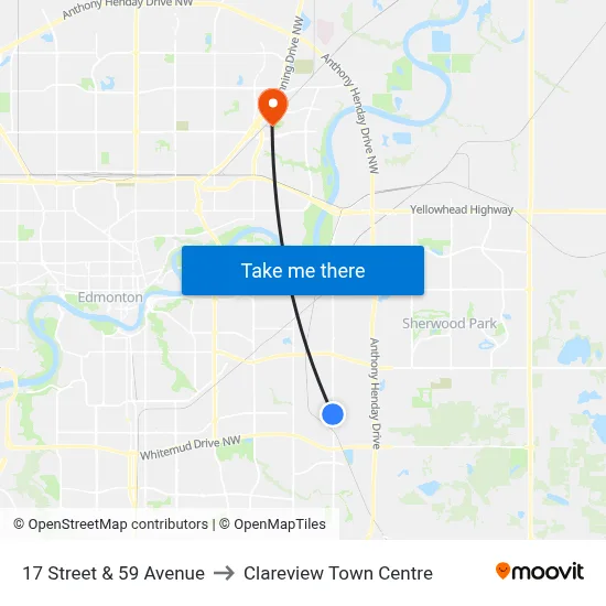 17 Street & 59 Avenue to Clareview Town Centre map