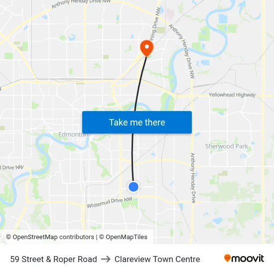 59 Street & Roper Road to Clareview Town Centre map