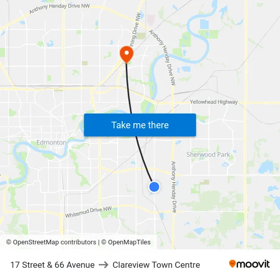 17 Street & 66 Avenue to Clareview Town Centre map