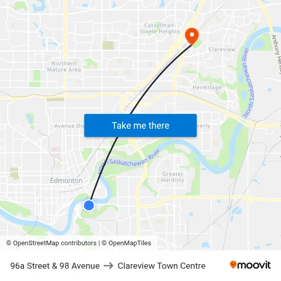96a Street & 98 Avenue to Clareview Town Centre map