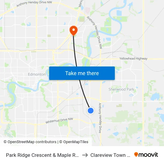 Park Ridge Crescent & Maple Ridge Drive to Clareview Town Centre map