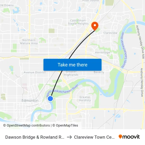 Dawson Bridge & Rowland Road to Clareview Town Centre map