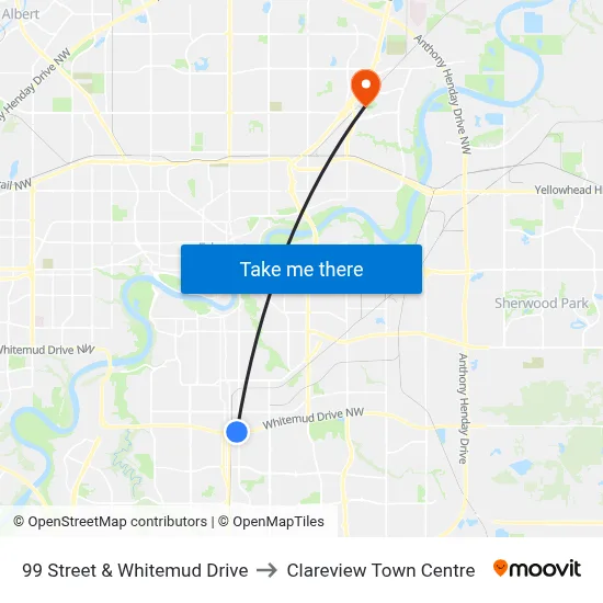 99 Street & Whitemud Drive to Clareview Town Centre map