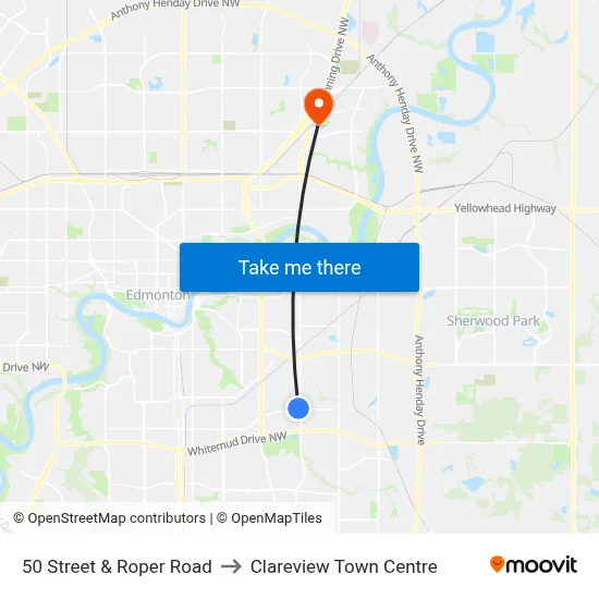 50 Street & Roper Road to Clareview Town Centre map