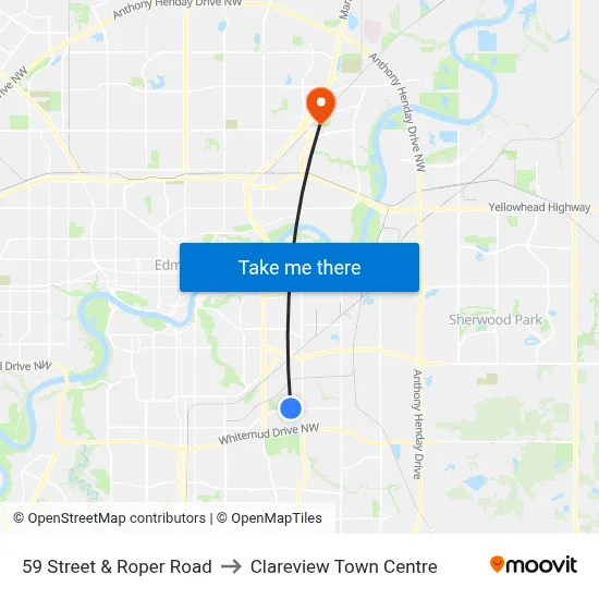 59 Street & Roper Road to Clareview Town Centre map