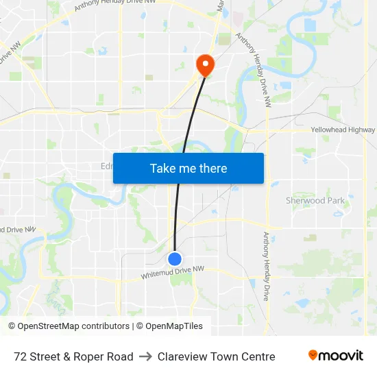 72 Street & Roper Road to Clareview Town Centre map