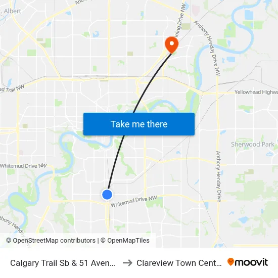 Calgary Trail Sb & 51 Avenue to Clareview Town Centre map