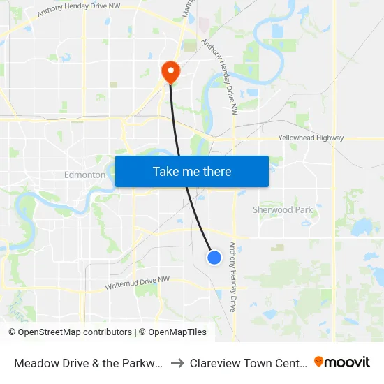 Meadow Drive & the Parkway to Clareview Town Centre map