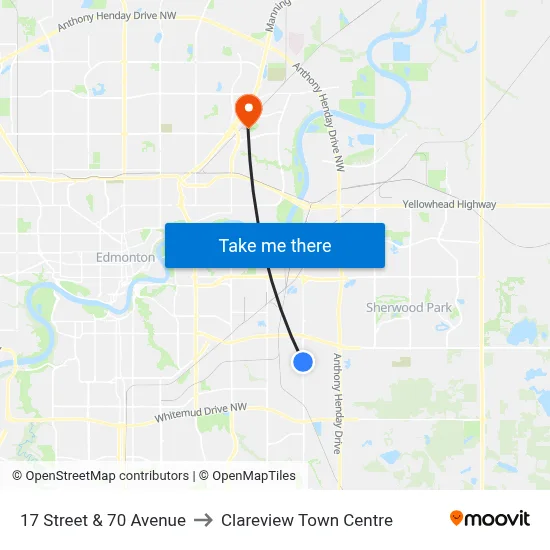 17 Street & 70 Avenue to Clareview Town Centre map