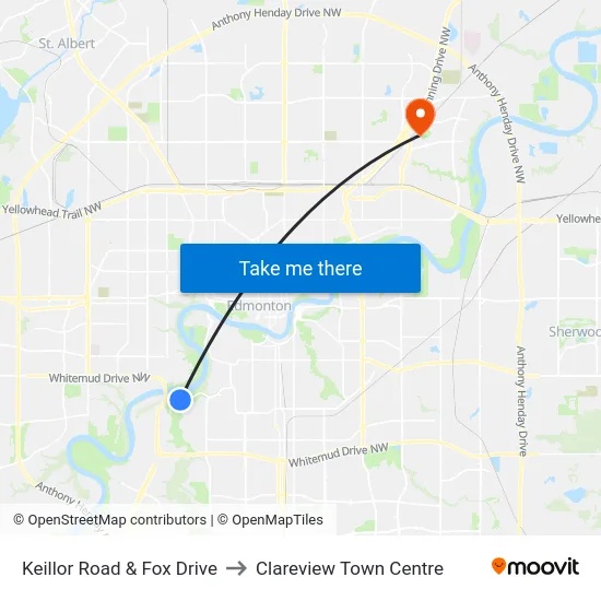 Keillor Road & Fox Drive to Clareview Town Centre map