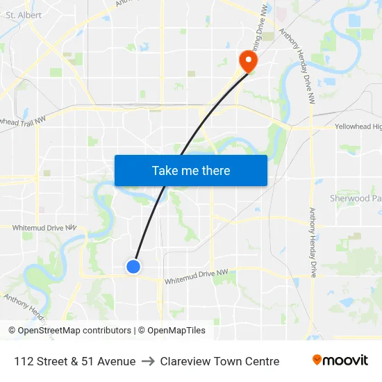112 Street & 51 Avenue to Clareview Town Centre map