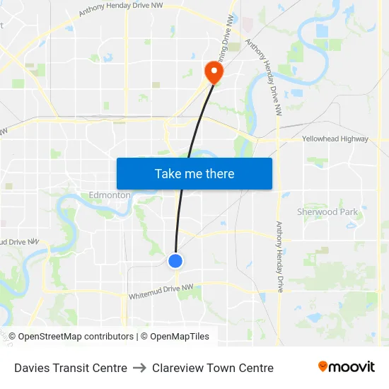 Davies Transit Centre to Clareview Town Centre map